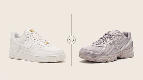 Nike Air Force 1 and New Balance women's sneakers compared side by side
