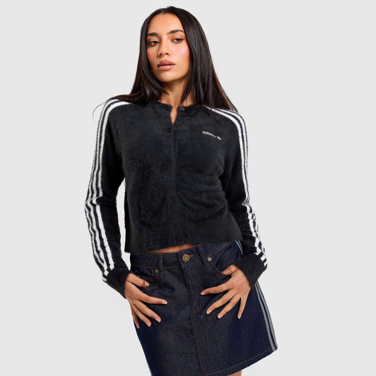 Fluffy Knit 3-Stripes Cardigan Image 1 - LUZACTIVE - AUSTRALIA