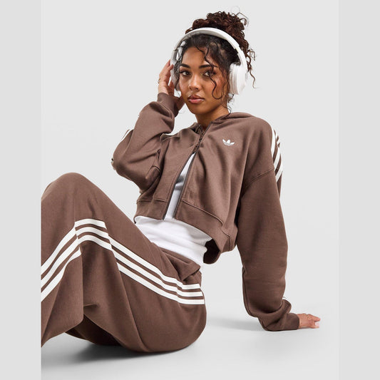 3-Stripes Cropped Full Zip Hoodie Image 1 - LUZACTIVE - AUSTRALIA