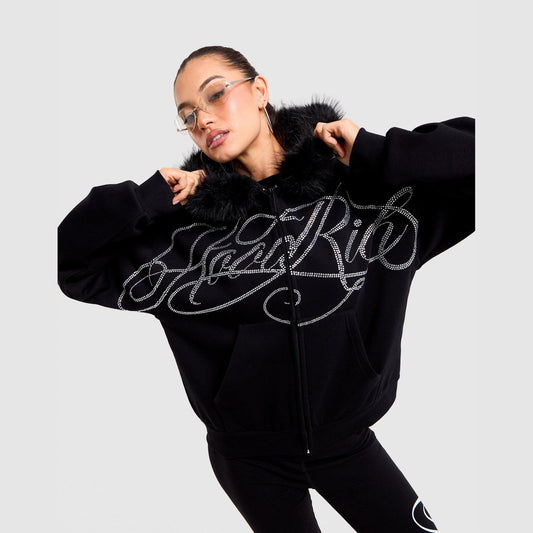 Celeste Faux Fur-Trim Full-Zip Hoodie Image 1 - LUZACTIVE - AUSTRALIA