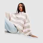 Cropped Stripe Rugby Polo Shirt Image 1 - LUZACTIVE - AUSTRALIA
