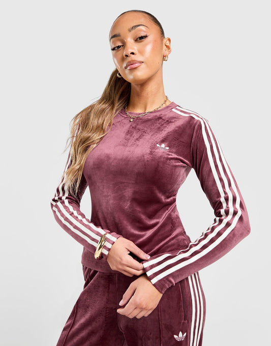 Velour 3-Stripes Long Sleeve T-Shirt Image 1 - LUZACTIVE - AUSTRALIA