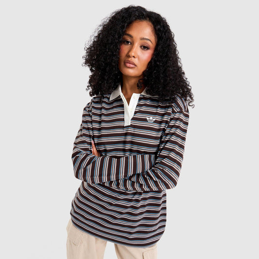 Stripe Long-Sleeve Polo Shirt Image 1 - LUZACTIVE - AUSTRALIA